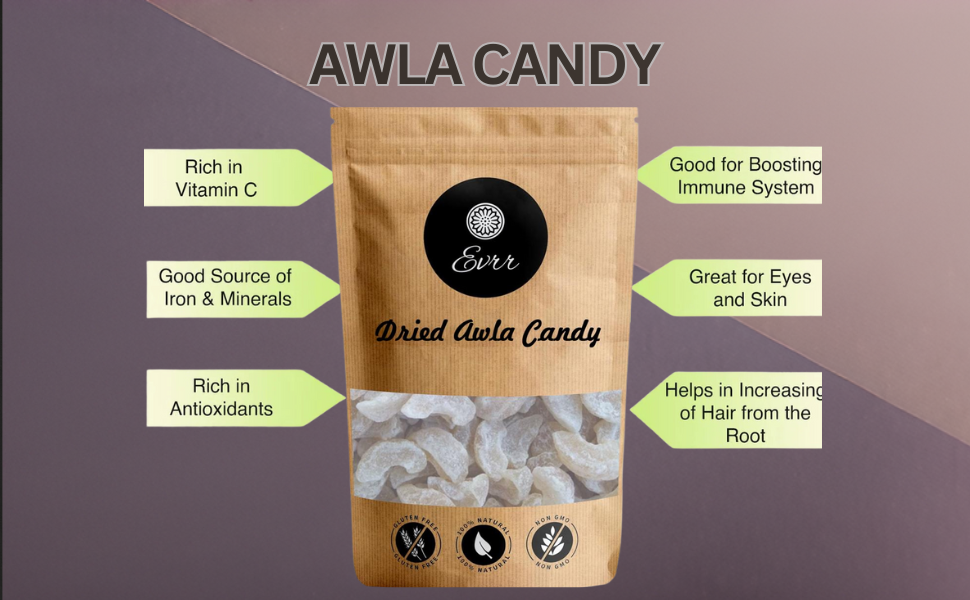 EVRR Premium International Dried Awla Candy 250g | Pure & Natural Awla Candy Snack | Plant-Based Protein | Loaded with Vitamins & Minerals | 100% Natural, No Artificial Colors