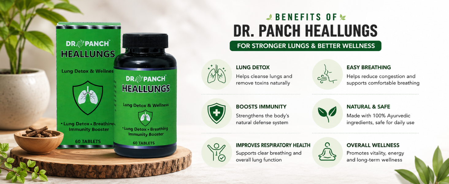 Heallungs 60 Tablets | Ayurvedic Lung Detox & Breathing Support Tablets | Vasa, Mulethi, Sitopaladi, Giloy & Haldi | Lung Cleanse, Immunity