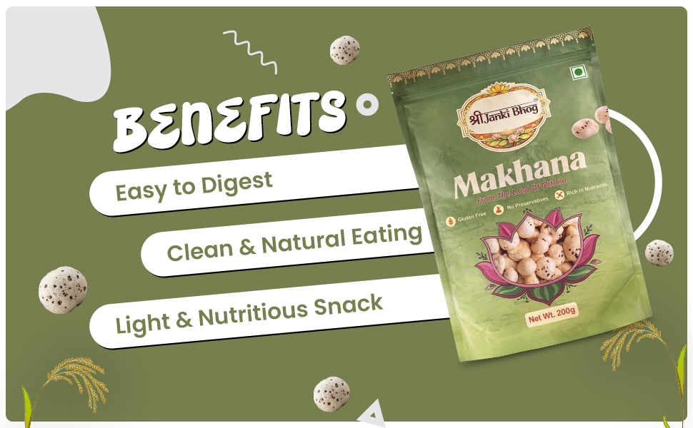 SHREE JANKI BHOG Premium Raw Makhana 200g | Fox Nuts (Phool Makhana) | Natural Lotus Seeds | High Protein Healthy Snack | Gluten Free | Fasting Food | Roasted Snack Ingredient