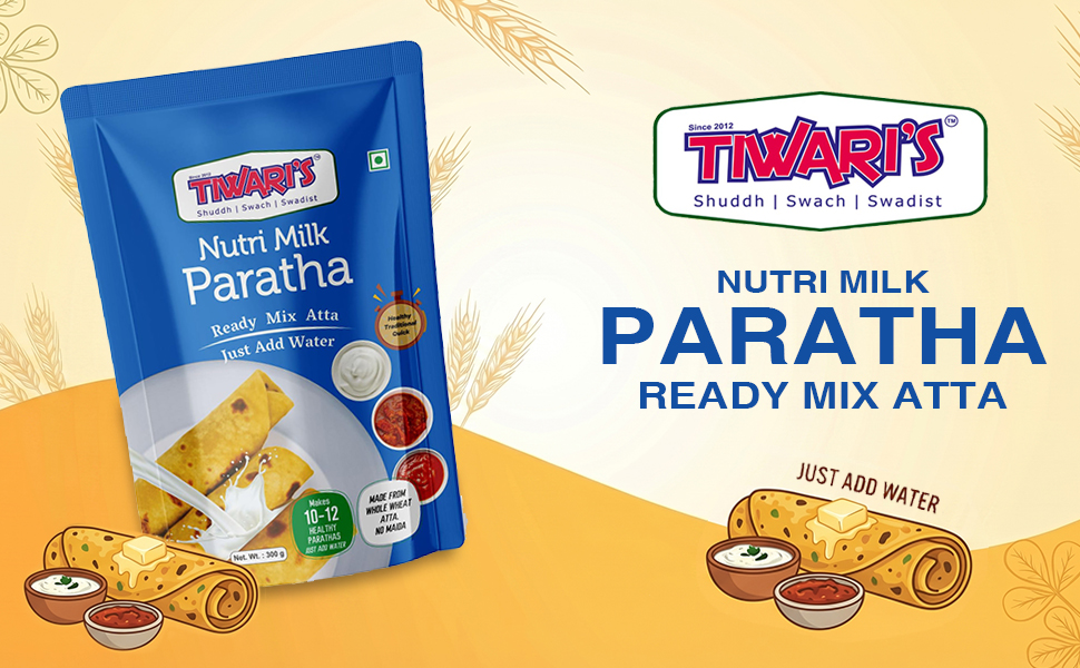 Tiwari’s Nutri Milk Paratha/Poori Ready-To-Use Atta Mix | 100% Vegetarian Instant Healthy High Protein & Fiber Flatbread Mix With No Preservatives, No Onion & Garlic | 300gm, Pack of 2