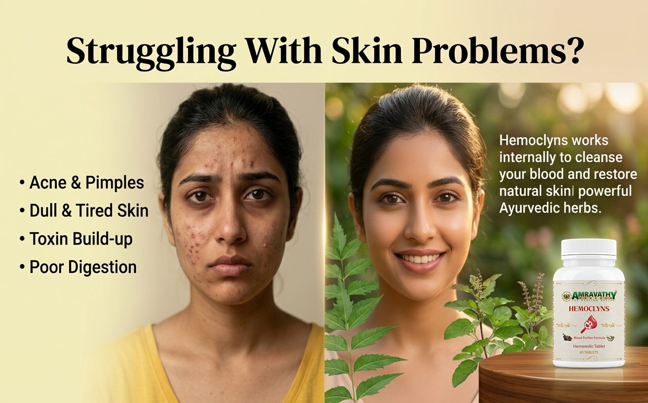 Hemoclyns Ayurvedic Tablets | Herbal Blood Purifier Formula with Neem, Manjistha & Triphala | Supports Skin Clarity & Internal Balance | 60 Tablets