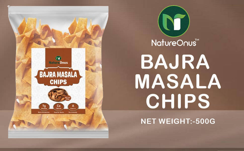 NatureOnus Ragi Chat Masala Chips 500gms | Gluten Free Finger Millets | Perfect Snacking Chips- Made with Ragi (Finger) | Millet-based Snacks | High Protein Snacks | High Fiber | Light & Crispy