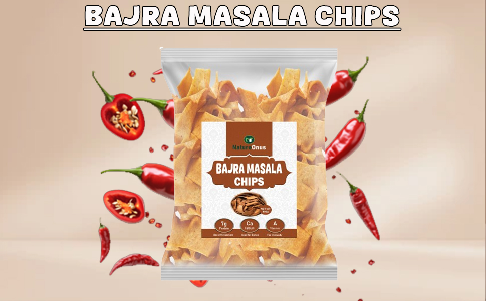 NatureOnus Ragi Chat Masala Chips 500gms | Gluten Free Finger Millets | Perfect Snacking Chips- Made with Ragi (Finger) | Millet-based Snacks | High Protein Snacks | High Fiber | Light & Crispy