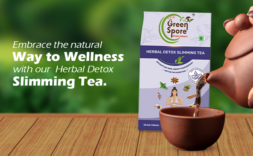 Green Spore Herbal Detox Slimming Tea – 100g (50 Cups) – Natural Weight Management & Metabolism Booster – Detoxifying Skin & Digestion Support – Infused with Garcinia Cambogia, Lemongrass & Ginger