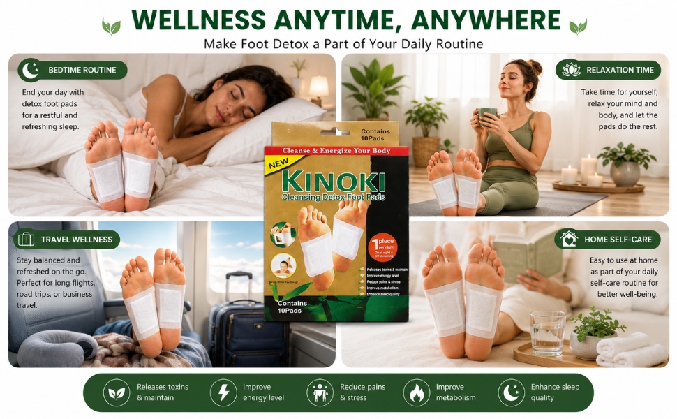Kinoki Detox Foot Pad - Pack of 10 | Night Use Adhesive Foot Patches Comfortable Foot Care Pads for Relaxation and Daily Wellness Routine Easy to Use Foot Stickers