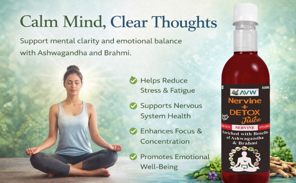 AVW Nervine Plus Detox Juice 500ml – Herbal Detox Cleanser for Liver, Blood & Nerves | Boosts Energy, Immunity & Mental Health Naturally | Blood Purifire , Body Detox Drink , Liver Cleanser , Immunity Booster Juice