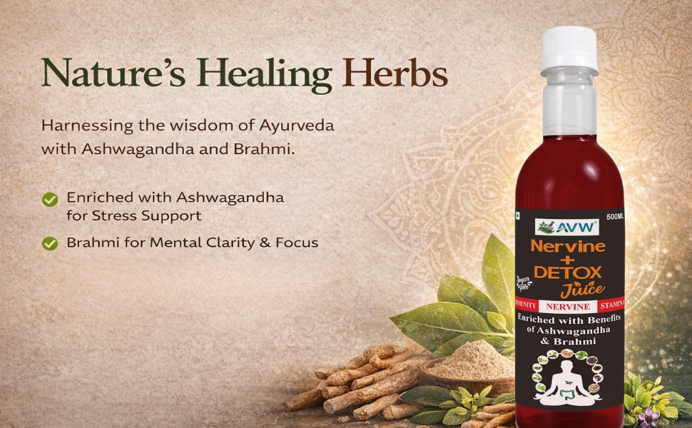 AVW Nervine Plus Detox Juice 500ml – Herbal Detox Cleanser for Liver, Blood & Nerves | Boosts Energy, Immunity & Mental Health Naturally | Blood Purifire , Body Detox Drink , Liver Cleanser , Immunity Booster Juice