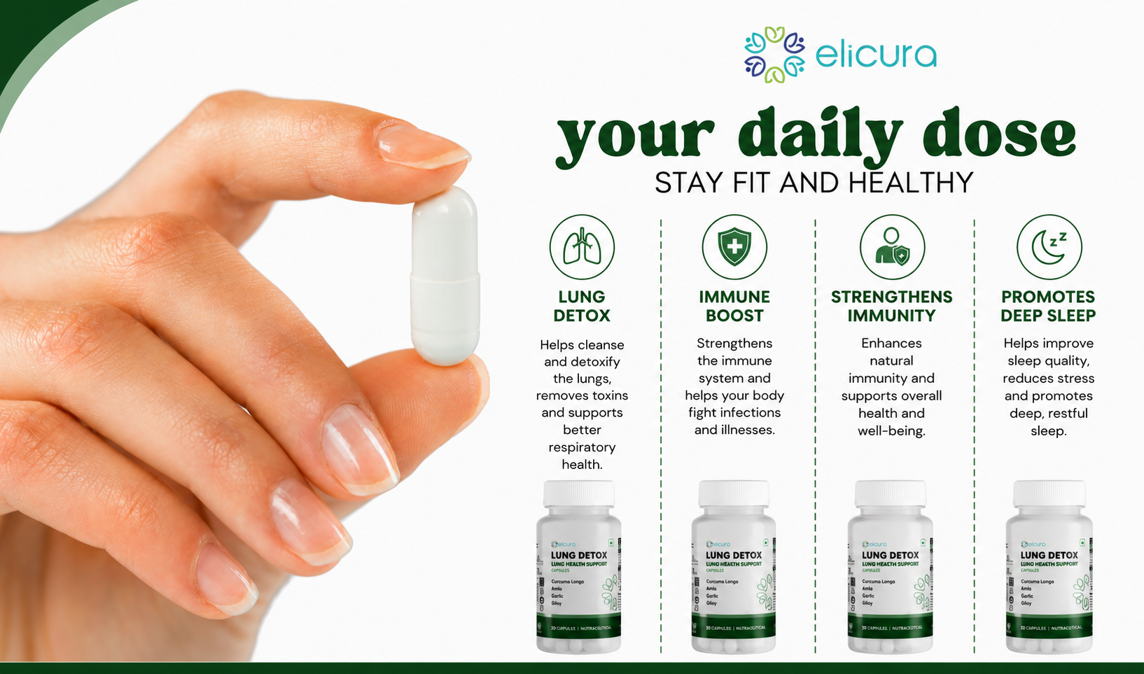 Lung Detox Supplement | Curcuma Longa, Amla, Garlic, and Giloy | Plant-based formula for Lung Health, Respiratory Support, and Detoxification | Helps Cleanse Toxins, Boost Immunity, and Improve Breathing -30 Veg Capsules