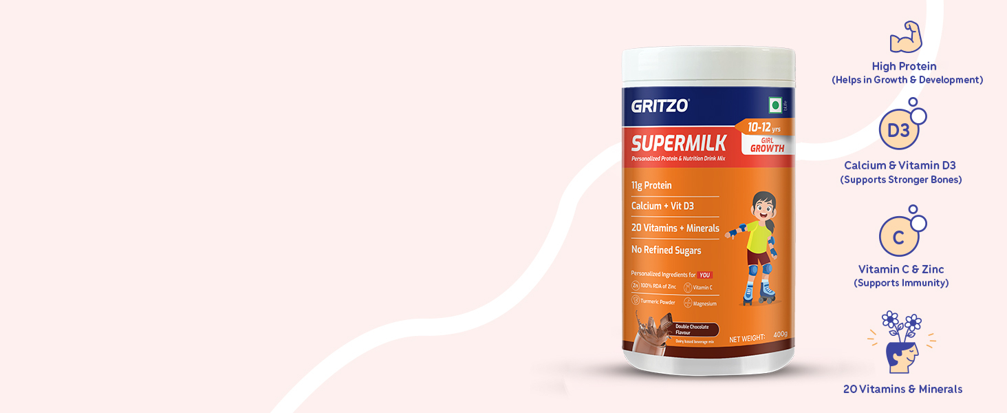 Gritzo SuperMilk Growth (10-12y Girl), Double Chocolate, 400g