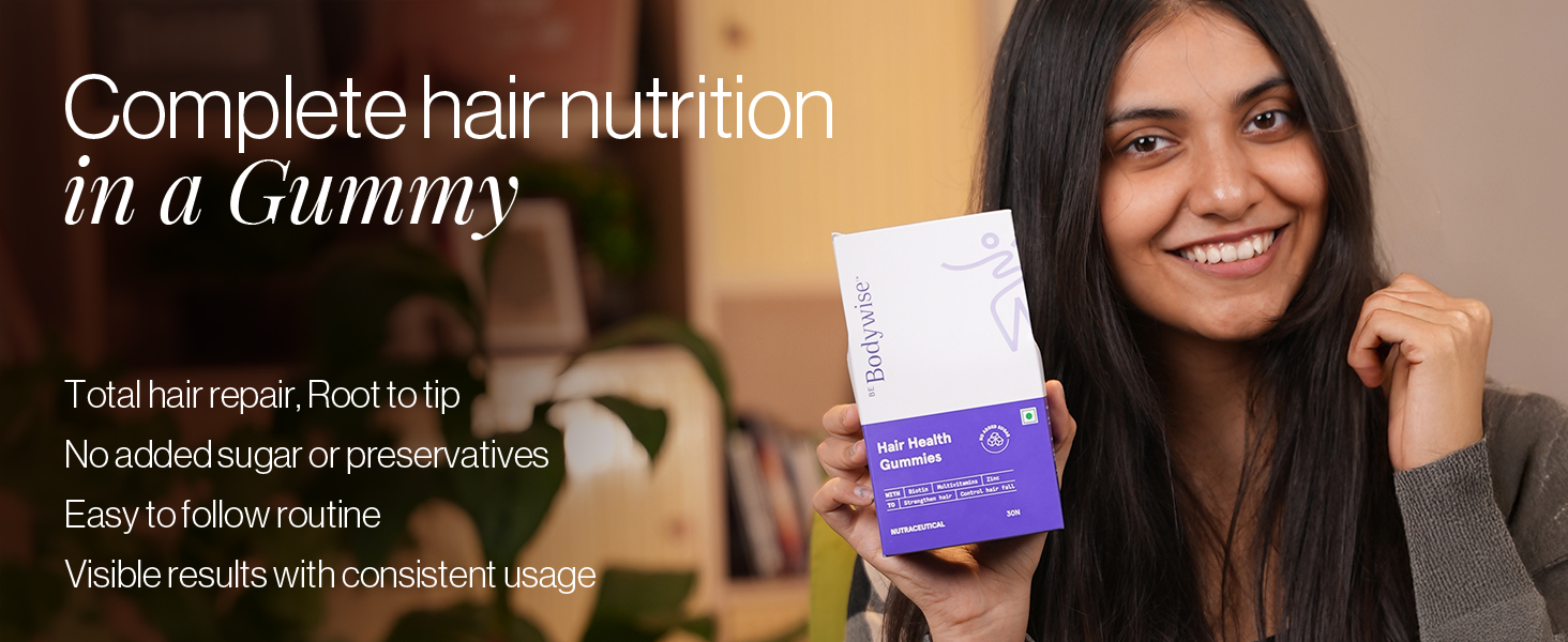 Be Bodywise Biotin Hair Gummies | For Stronger,Shinier Hair & Nails | 120 Day Pack | With Biotin, Zinc, Folic Acid, Fibre & Multivitamin | Strawberry Flavored | No Added Sugar & Gut Friendly