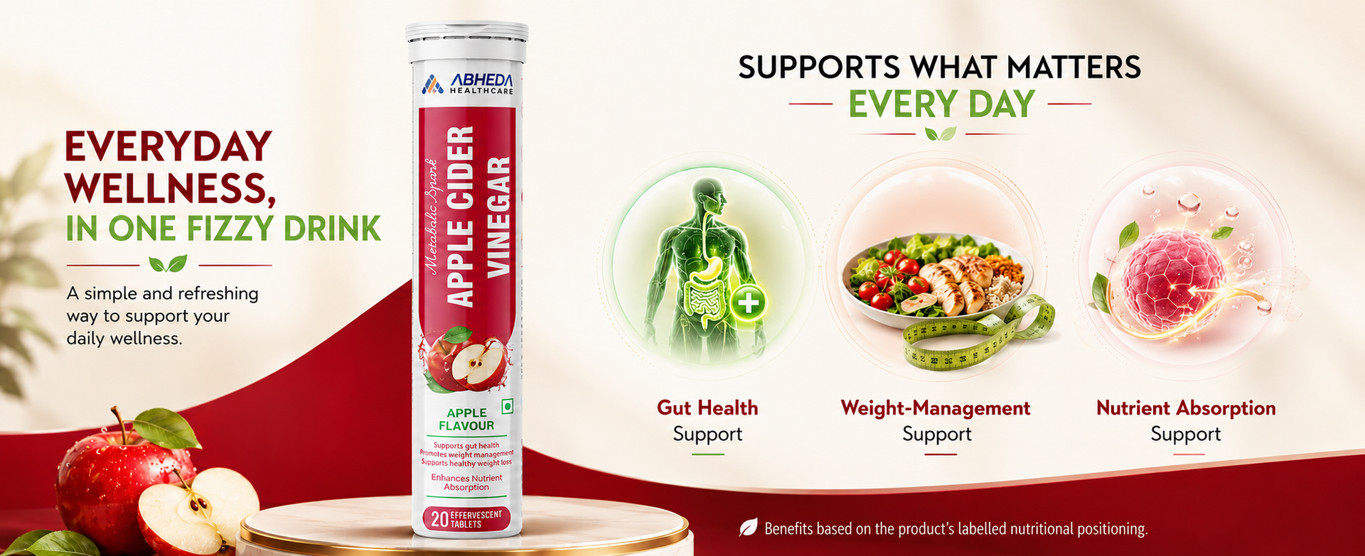 Apple Cider Vinegar Effervescent Tablets - 500mg | ACV with Pomegranate, Beet Root & B-Vitamin | Supports Weight Management & Metabolism | 20 Tablet - Pack Of 1