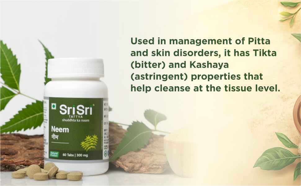 Sri Sri Tattva Neem Tablets - 300 mg, 60 Tablets | Skin & Wellness Support | Supports Healthy Skin & Natural Detox Wellness; With Neem | (60 Tablets x Pack of 3)