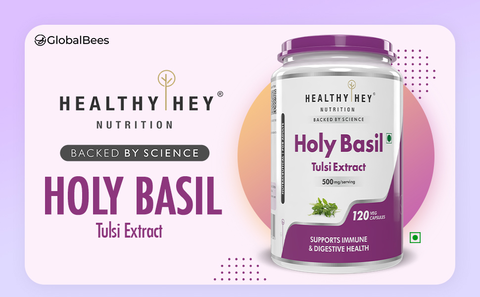 HealthyHey Tulsi Extract (Holy Basil Extract) - Supports Stress and Immune System - 120 Vegetarian Caps (Pack of 1)