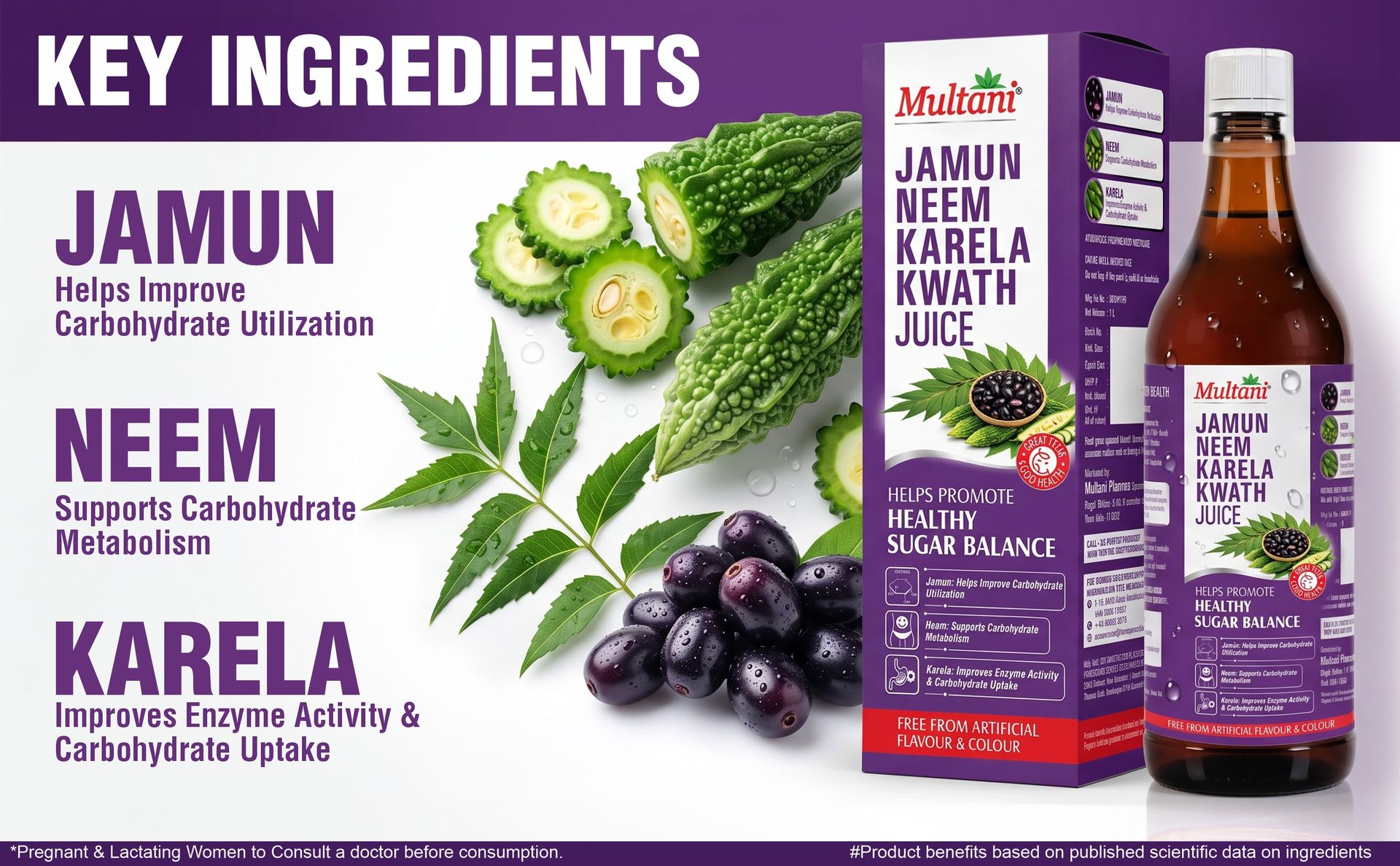 Multani Neem Karela Jamun Juice - 1L | Helps Promote Healthy Sugar Balance | Supports Carbohydrate Metabolism | Ayurvedic Remedy To Support Blood Sugar Management