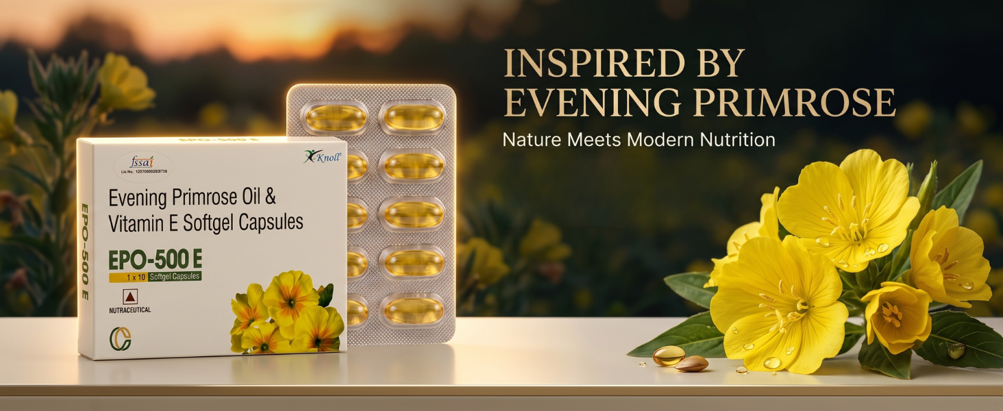 Knoll Healthcare EPO-500E Evening Primrose Oil 500 mg with Vitamin E Softgel Capsules | Supports Women’s Wellness, Skin Health & Antioxidant Support | Dietary Supplement (3x10 Capsules)