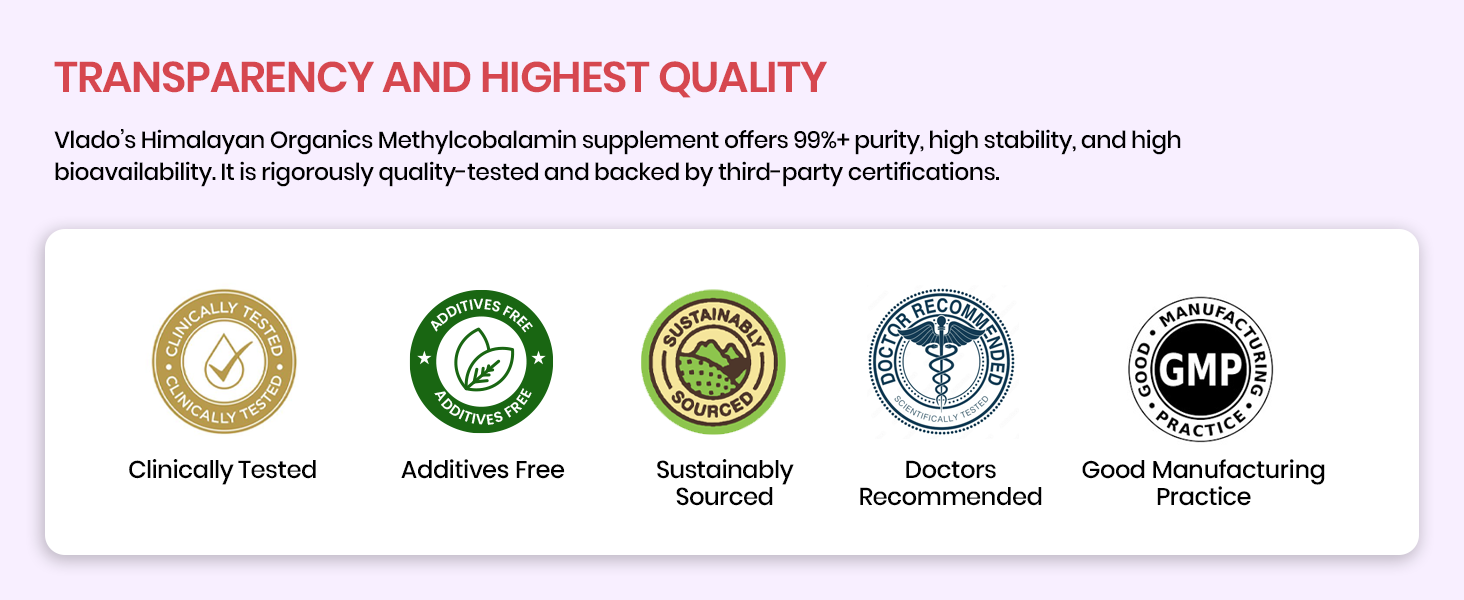 Vlado's Himalayan Organics Vitamin B12 Supplements - Methylcobalamin 500 MCG I B12 Active form of Methylcobalamin I 100% RDA I For Memory, Brain, Heart & Nervous System Support I Maximum Absorption, Normal Energy Production & Immune system support I Tablets for Men & Women - 90 Veg Tablets
