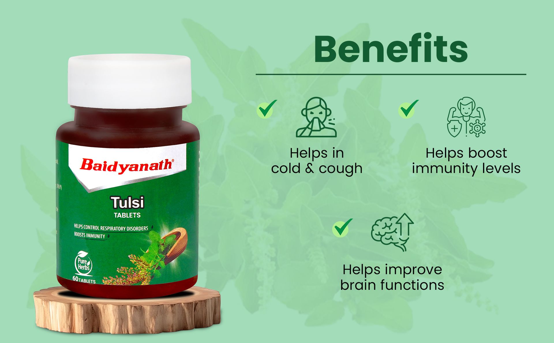 Baidyanath Ayurved Tulsi Tablets - 120 Tab|Helps in Boosts Immunity | Helpful in Cough & Cold (Pack of 2)