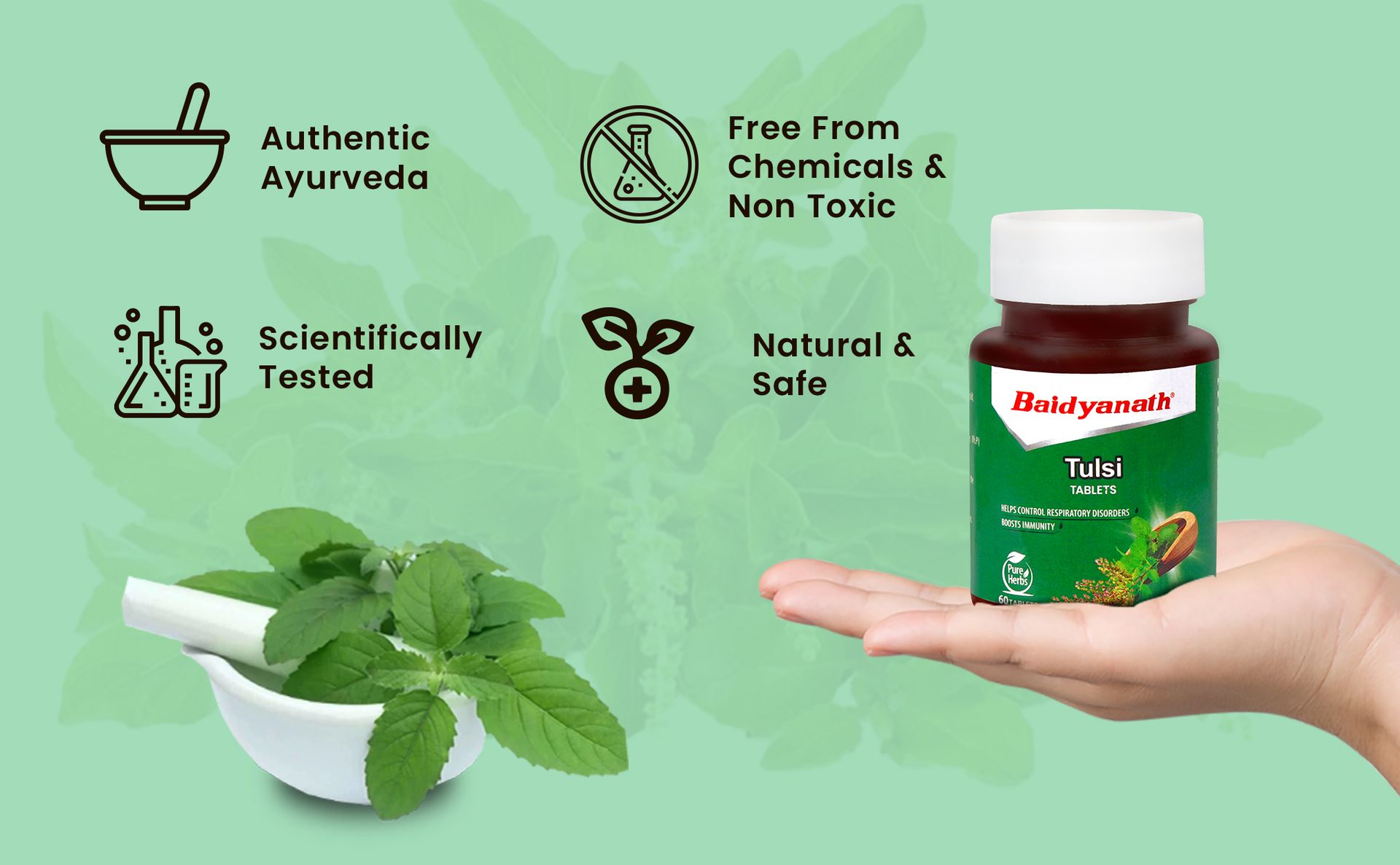 Baidyanath Ayurved Tulsi Tablets - 120 Tab|Helps in Boosts Immunity | Helpful in Cough & Cold (Pack of 2)