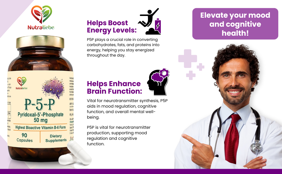 P5P (Pyridoxal 5’- Phosphate) – Active Vitamin B6 for Energy, Brain Function, and Nervous System Support – 90 Capsules