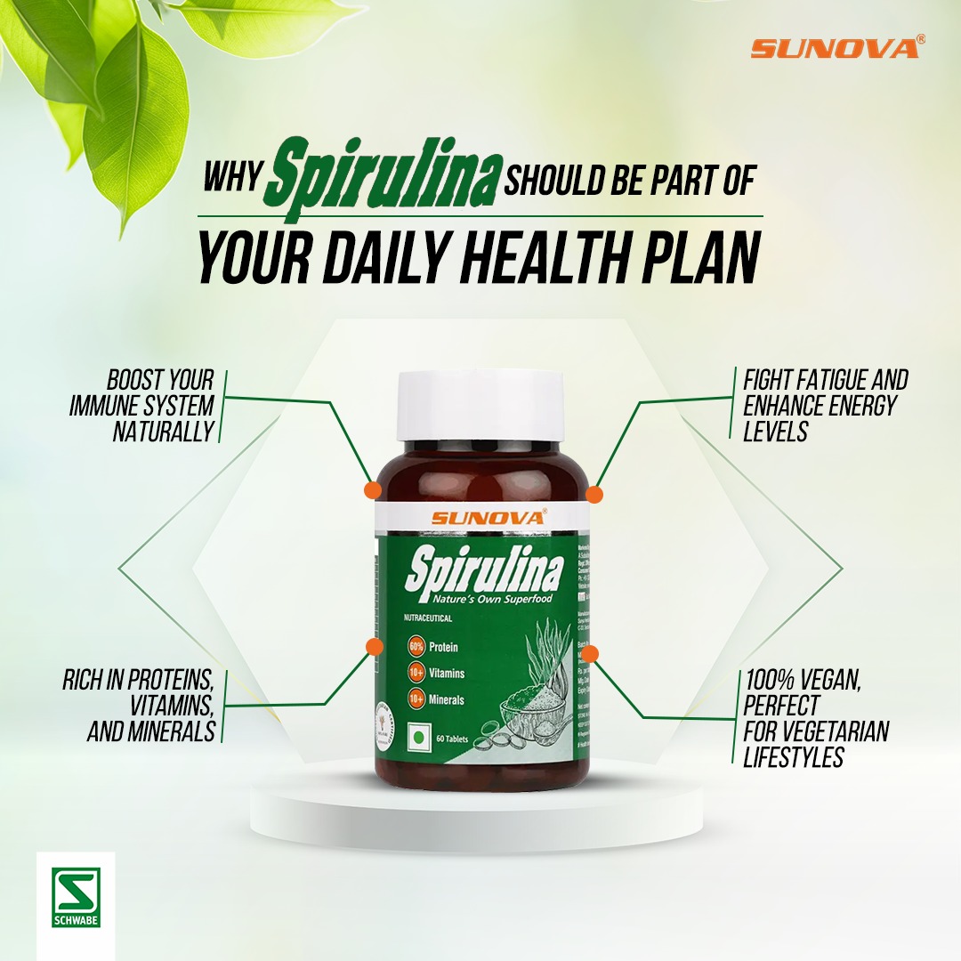 SUNOVA Organic Spirulina Capsules – Nature’s Own Superfood and Nutritional Supplement ,Spirulina for Full Body Support – 60 Capsules