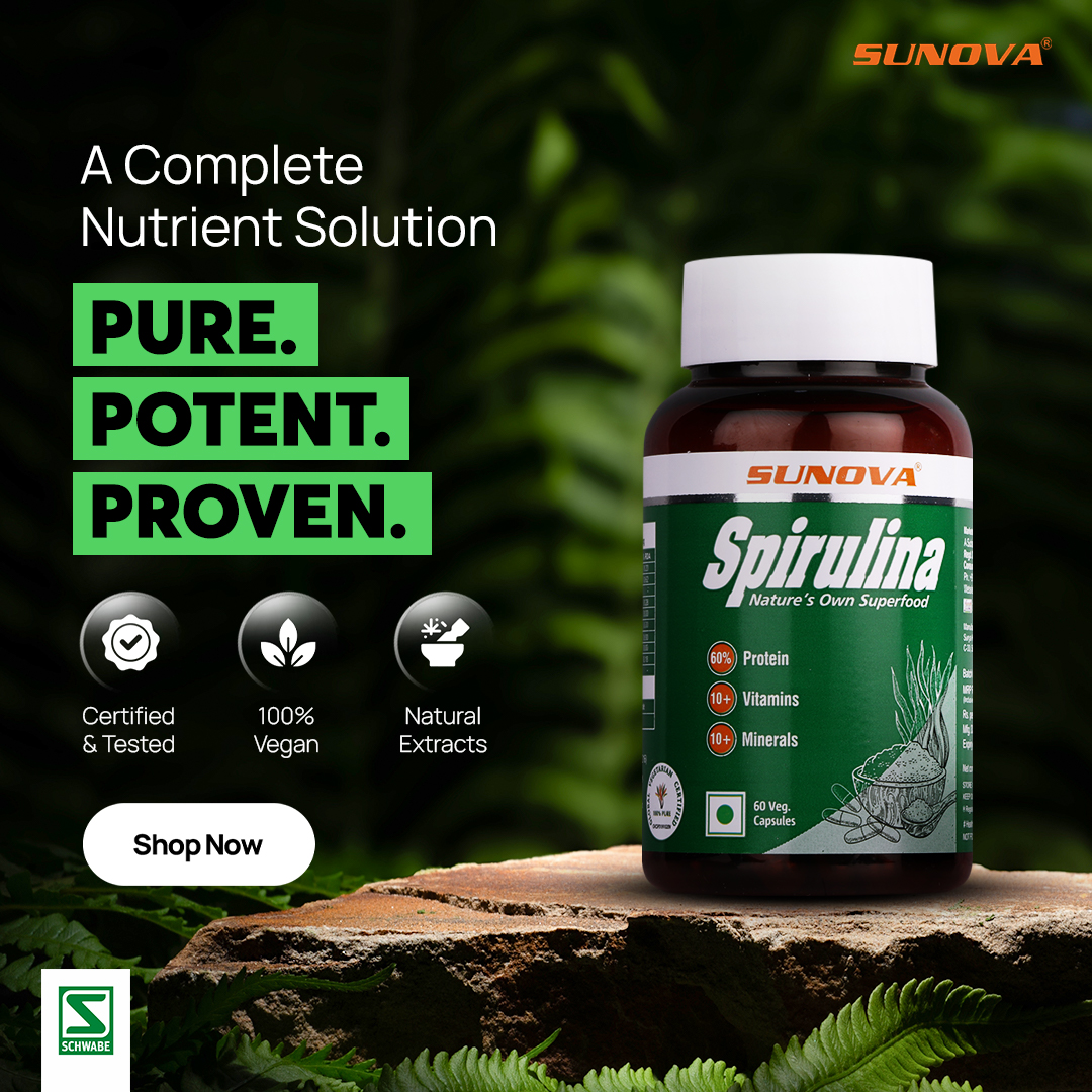 SUNOVA Organic Spirulina Capsules – Nature’s Own Superfood and Nutritional Supplement ,Spirulina for Full Body Support – 60 Capsules