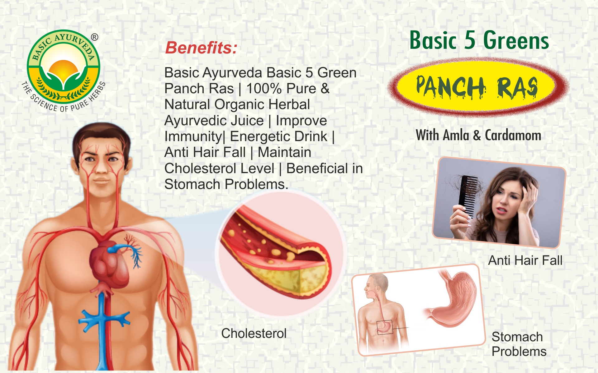 Basic Ayurveda 5 Green Panch Ras Juice 500ml | With Tulsi, Neem, Giloy, Wheatgrass & Aloe Vera | Daily Herbal Wellness