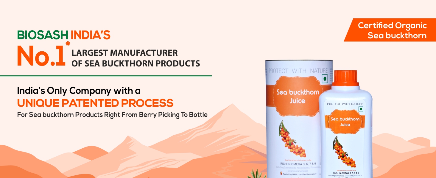 Biosash Himalayan Sea Buckthorn Juice 250ml (Pack of 2) | Organic Cold-Pressed Pure Juice | Rich in Omega 3 6 7 9, Vitamins & Antioxidants | No Added Sugars, Sea Buckthorn Berries for Wellness & Vitality
