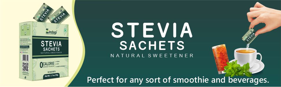 Zindagi Stevia Sugar Free Powder Sachets | 100% Natural & Diabetic Friendly Sweetener | Zero Calorie Sugar | 100 Sachets