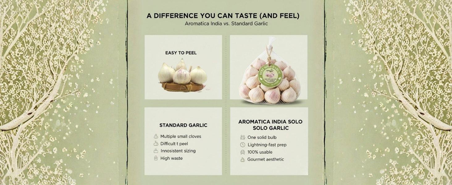 Aromatica India Single Clove Garlic 400gm (Ek Kali Lahsun) Whole Solo Garlic Strong Aroma & Taste