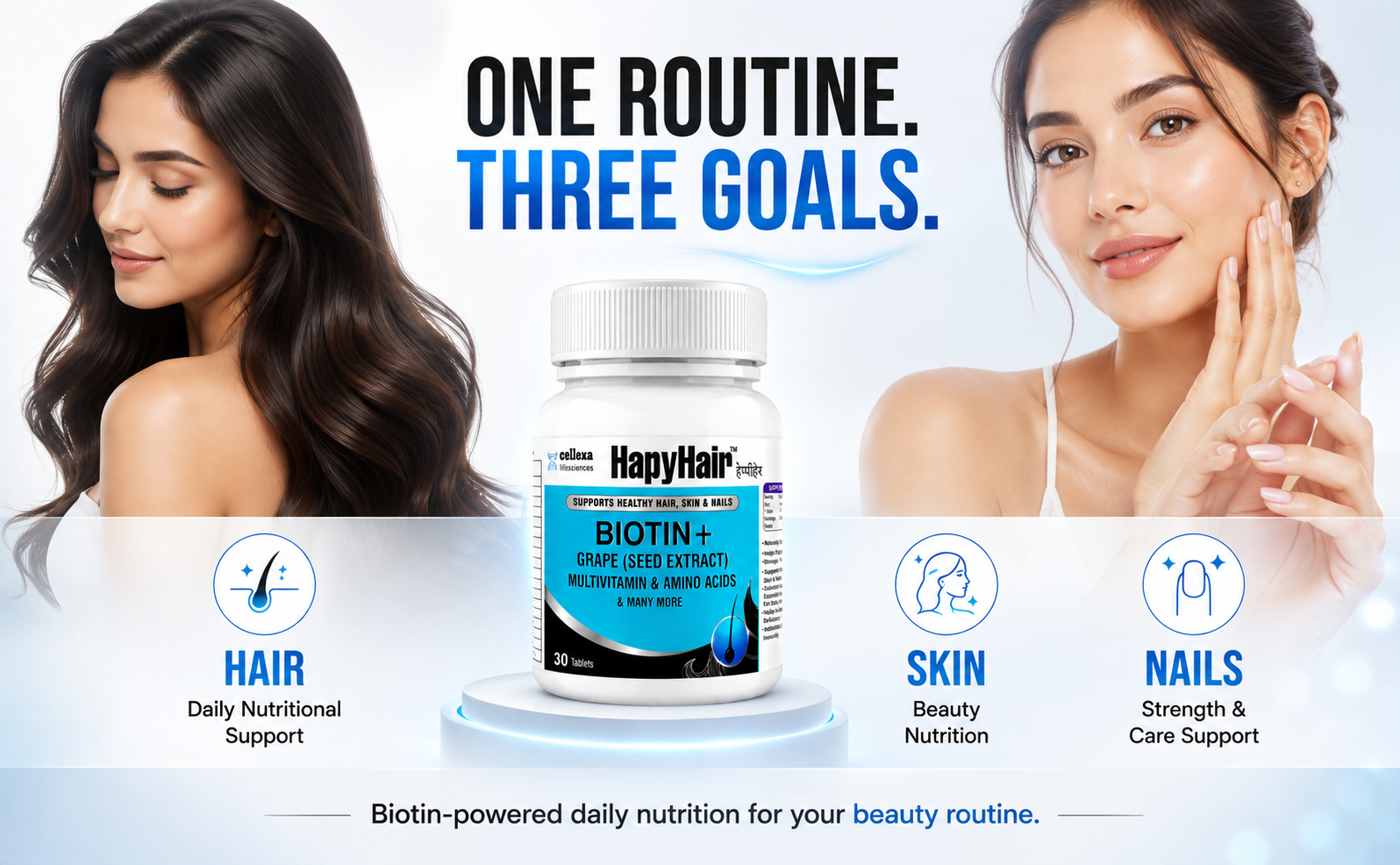 HappyHair Biotin Tablets for Hair Growth, Skin & Nails | 30 Tablets for Men & Women | 100% RDA Biotin, Multivitamins, Amino Acids & Grape Seed Extract | Daily Hair Nutrition & DHT-Related Hair Wellness Support