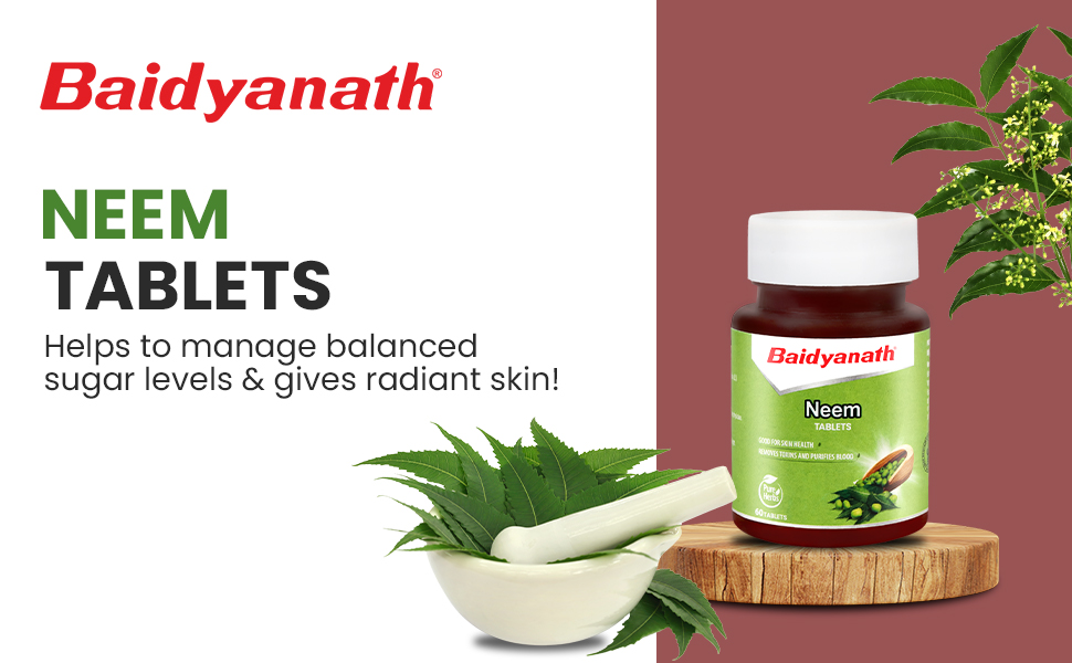 Baidyanath Ayurved Neem 60 Tablets | Ayurved Herb For healthy Skin & Hair, Natural Extracts Of Neem | Helps In Purification of Blood Boosting, Liver Health (Pack of 2)