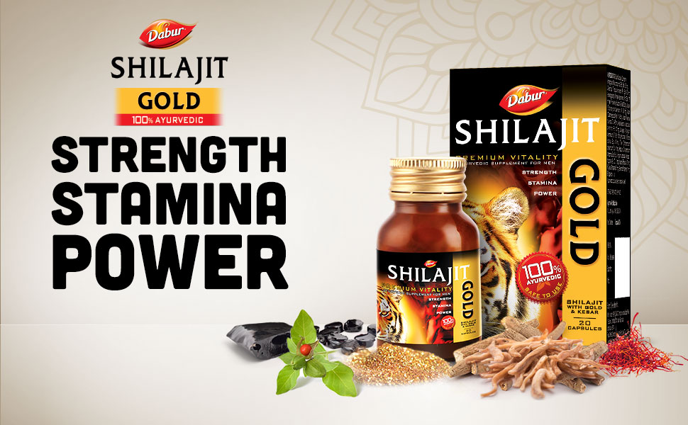 DABUR Shilajit Double Gold-10 Capsules|2X Stamina&Strength|100% Ayurvedic Capsules For More Strength,Power,Energy&Stamina|Helps In Countering Weakness|Premium Vitality Ayurvedic Supplement|For Men