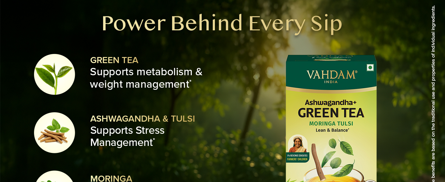VAHDAM Moringa Tulsi Green Tea - 36 TB | Supports Metabolism, Immunity & Stress Management | 7-Herb Low Caffeine Blend | With Spearmint, Peppermint & Lemongrass | Non-GMO