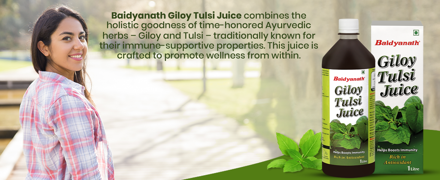 Baidyanath Ayurved Giloy Tulsi Herbal Juice - 1000ml | Helps Boost Immunity & Promotes Good Health | Supports Respiratory Wellness (Pack of 1)