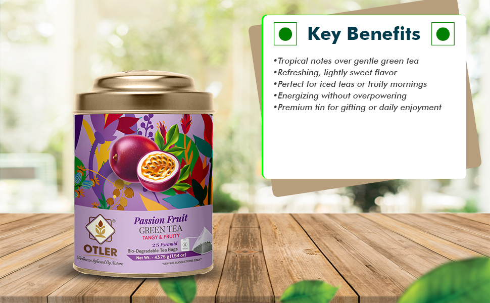 Otler Passion Fruit Green Tea – 25 Herbal Tea Bags | Green Tea with Passion Fruit, Nettle, Lemongrass & Citrus | Refreshing, Energising & Fruity | Medium Caffeine