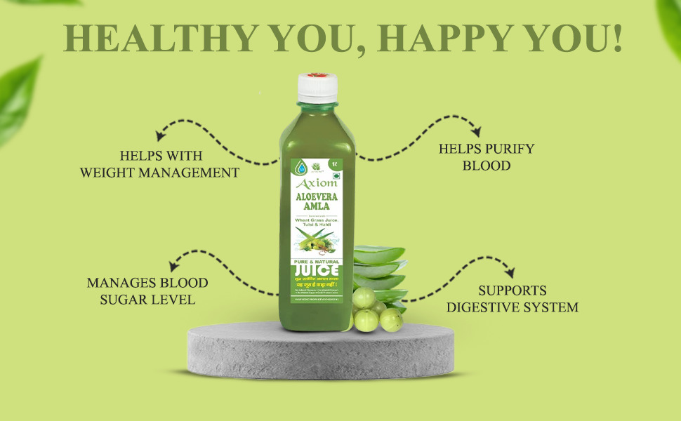 Axiom Aloevera Amla Juice 1L Pack of 2 | Boosts Immunity | Helps to purify Blood | Helps in Digestion | Healthy Eyes | 100% Natural WHO GMP, GLP Certified Product