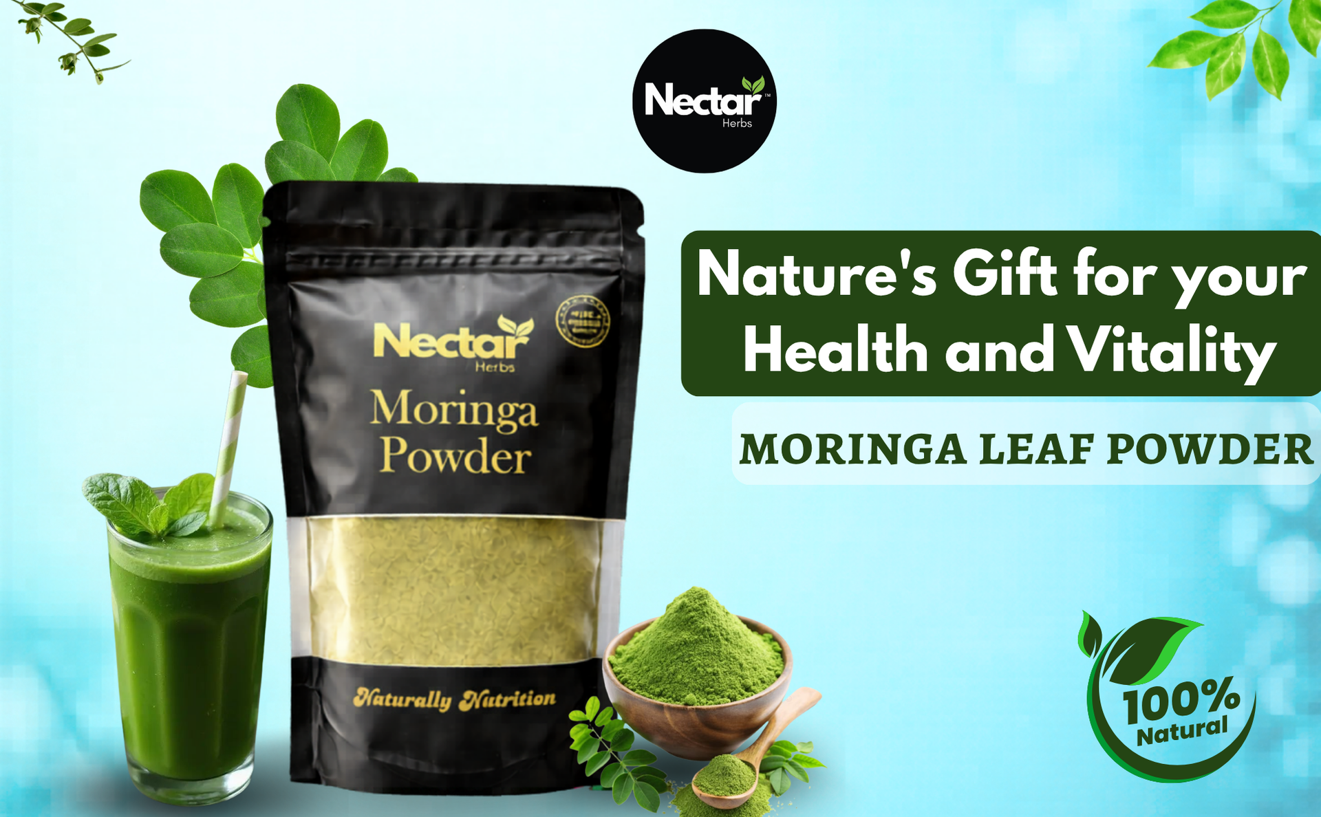 Moringa Powder Organic | Pure Herbal Superfood | Rich in Vitamins, Iron & Antioxidants