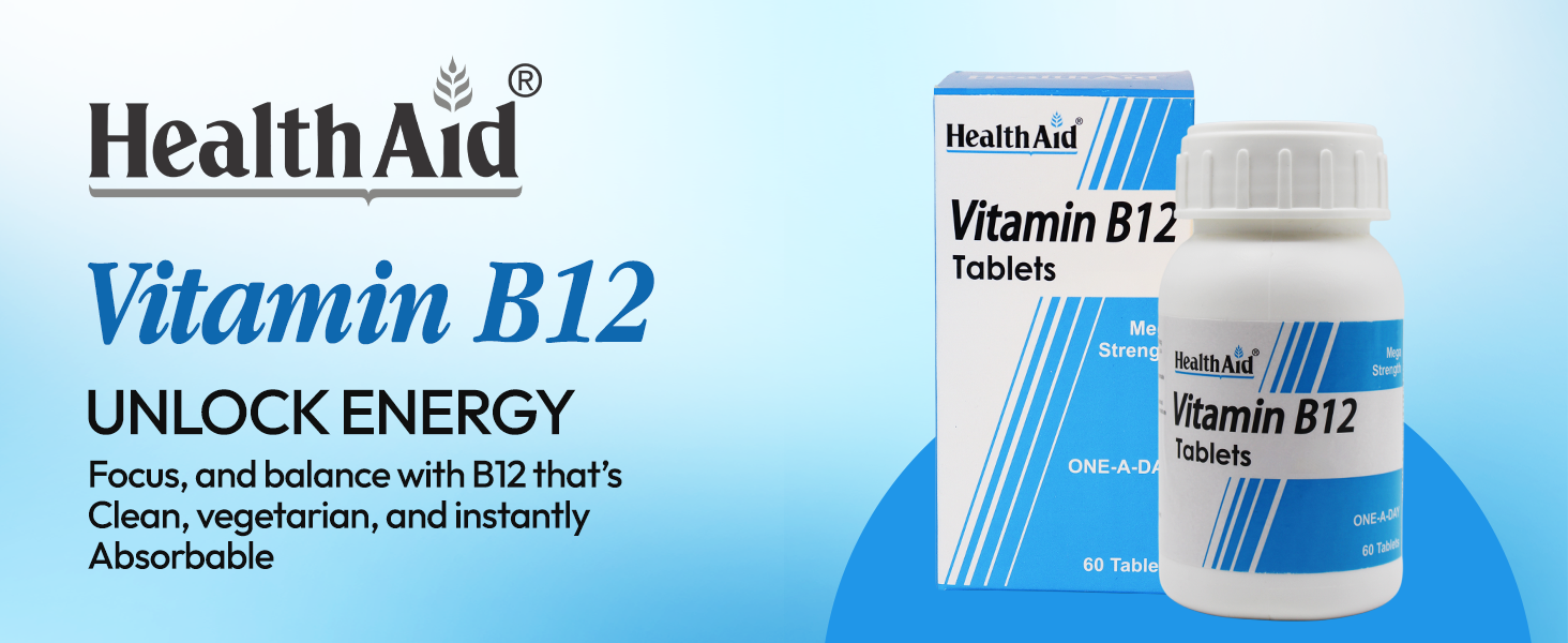 HealthAid Vitamin B12 Supplement | Supports Energy, Reduces Tiredness & Aids Blood Health | 60 Tablets for Men & Women