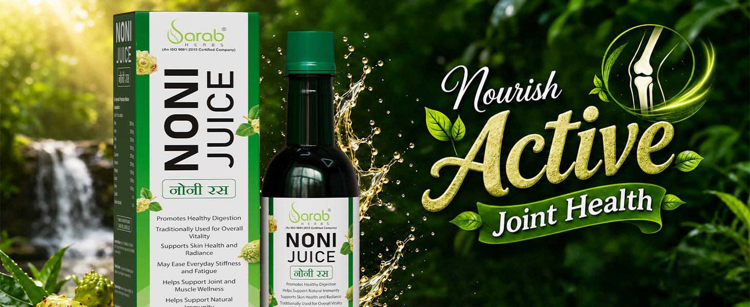 Sarab Herbs Noni Juice | Joint Pain Relief with Noni, Nirgundi & Dashmool | Helps with Joint Mobility, Flexibility & Daily Comfort | Rich in Antioxidants, Boosts Energy, Builds Immunity, Natural Detoxifier, | Supports Diabetes Care, Digestion, Immunity & Skin Health, 500ml