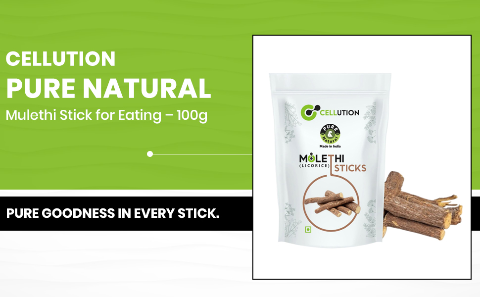 CELLUTION 100% Natural Mulethi Stick For Eating - 100gm - Licorice root/Glycyrrhiza glabra Sticks/Yastimadhu (100 Grams)