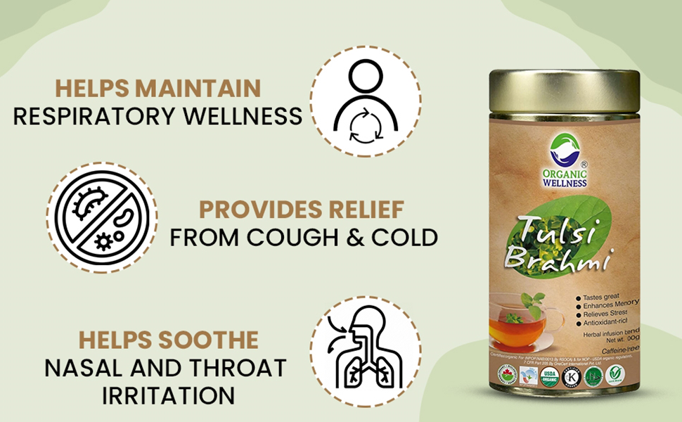 Organic Wellness Certified Tulsi Brahmi Herbal II Reduce Inflammation II Boost Brain Function II 100 Gram Tin pack
