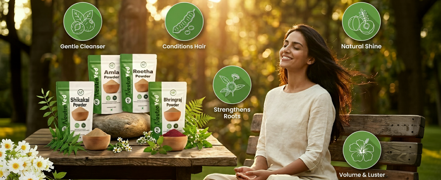 NeutraVed Amla Reetha Shikakai, Bhringraj and Hibiscus Powder for Hair |Aritha|Ritha|Soapnuts|Indian Gooseberry |organic Bhringraj |Hibiscus /gudhal /gudhal fool powder(Pack of 5 ,50g each ,Total 250g Pack)