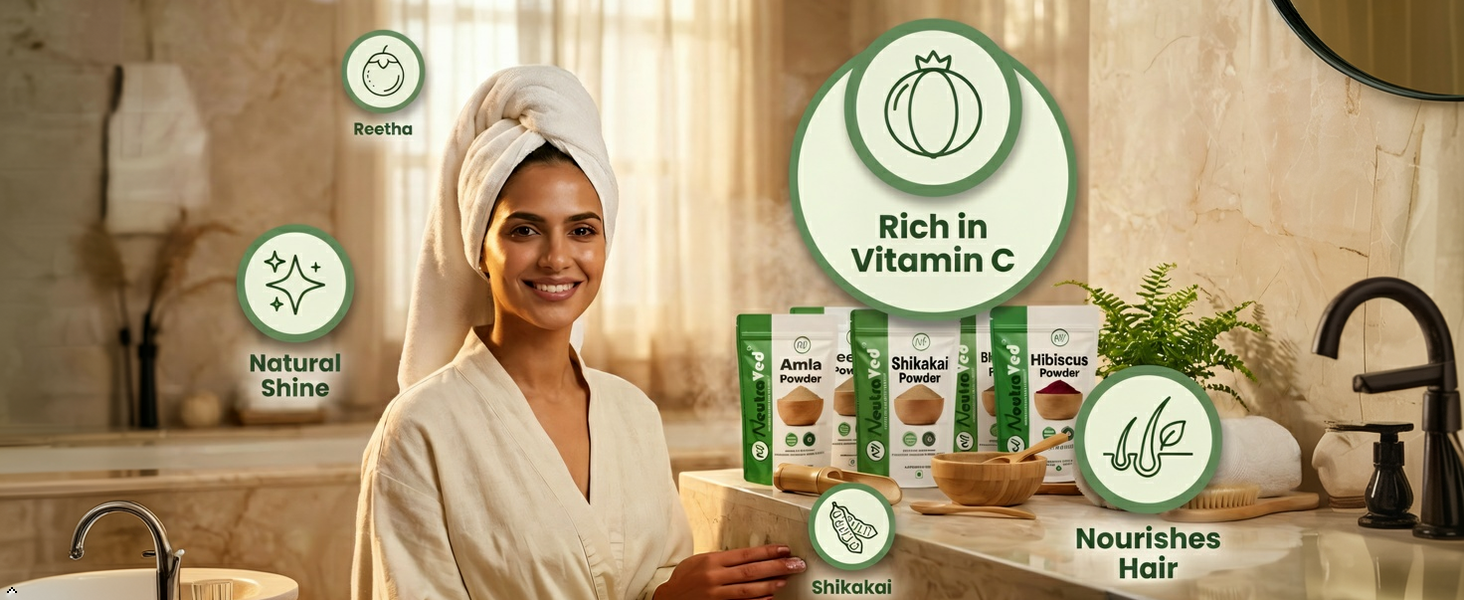 NeutraVed Amla Reetha Shikakai, Bhringraj and Hibiscus Powder for Hair |Aritha|Ritha|Soapnuts|Indian Gooseberry |organic Bhringraj |Hibiscus /gudhal /gudhal fool powder(Pack of 5 ,50g each ,Total 250g Pack)