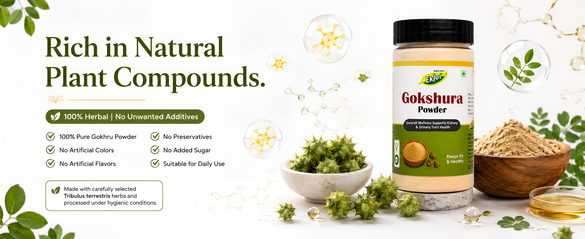 Gokshura Powder Organic | Tribulus Terrestris | For Urinary Wellness & Vitality Support | Natural & Pure Gokhru Powder | Gokshura | No Additives | 100g