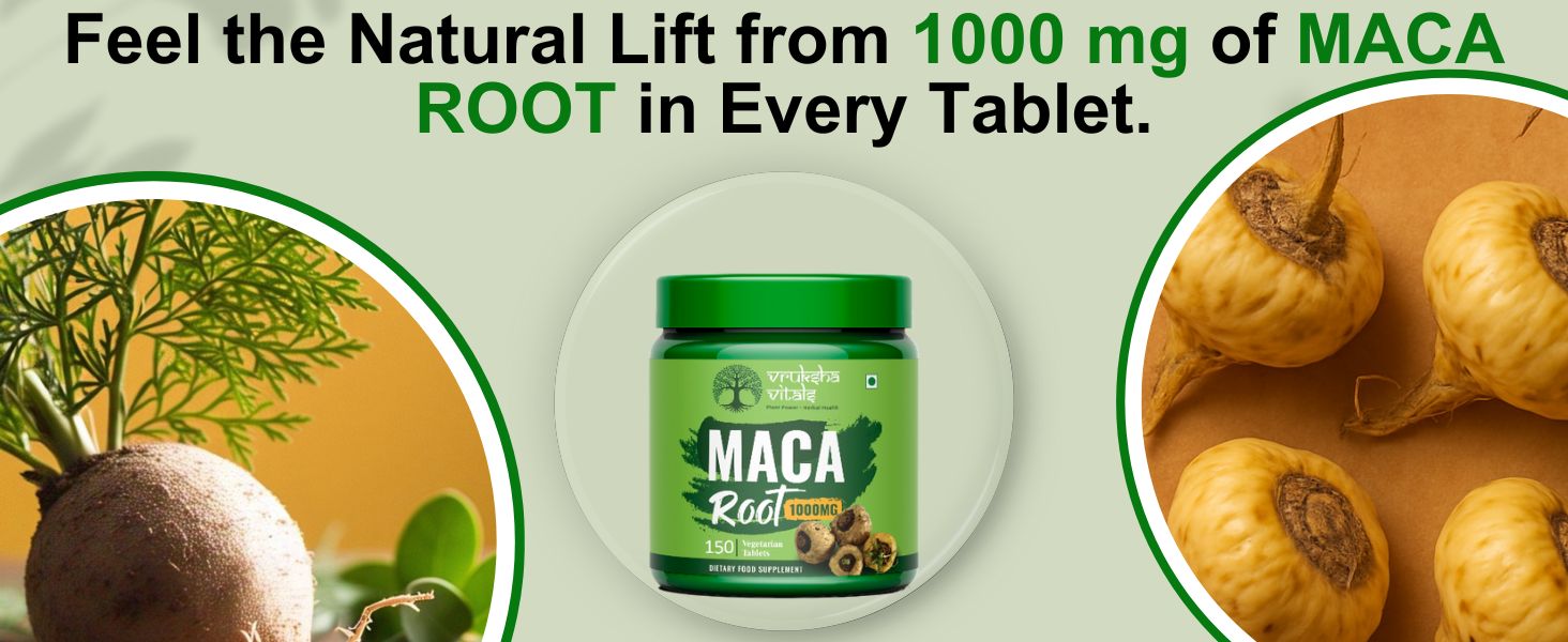 Vruksha Vitals Maca Root Extract 1000 mg per Tablet - 150 Tablets/Capsules - Maca Root Powder Supplement