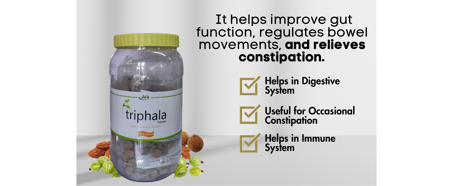 Jain Triphala Tablets 1000 Count | Supports Digestive Health, Detoxification | 100% Ayurvedic | No Added Preservatives