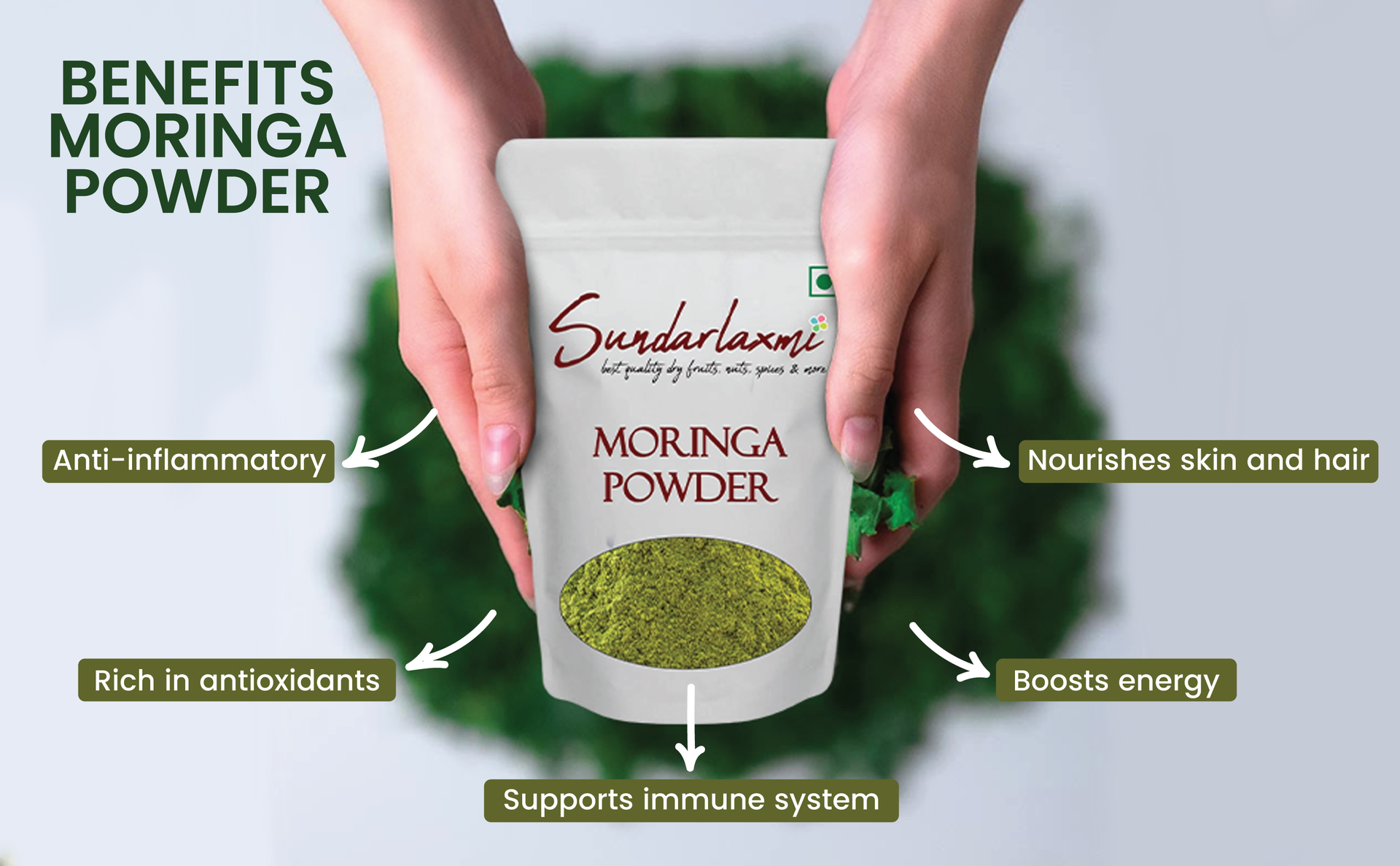 100% Moringa Leaf Powder 1kg | Drumstick Leaf powder | Herbal Supplement | Good for Immunity, Digestion, skincare and Haircare | Rich In Vitamins & Minerals