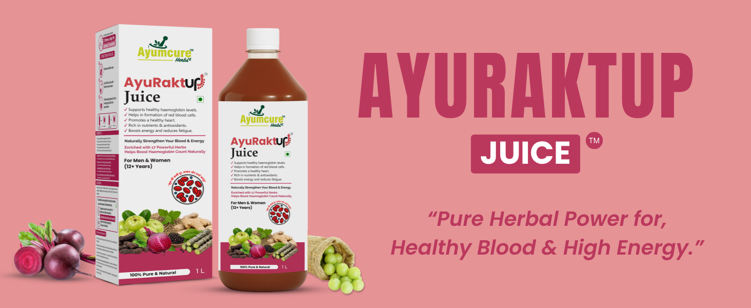 Ayumcure AyuRaktUp Juice 1L | Ayurvedic Blood Health & Iron Support Tonic with 17+ Herbs | Supports Hemoglobin, RBC Formation & Energy | Helps Reduce Fatigue | For Men & Women