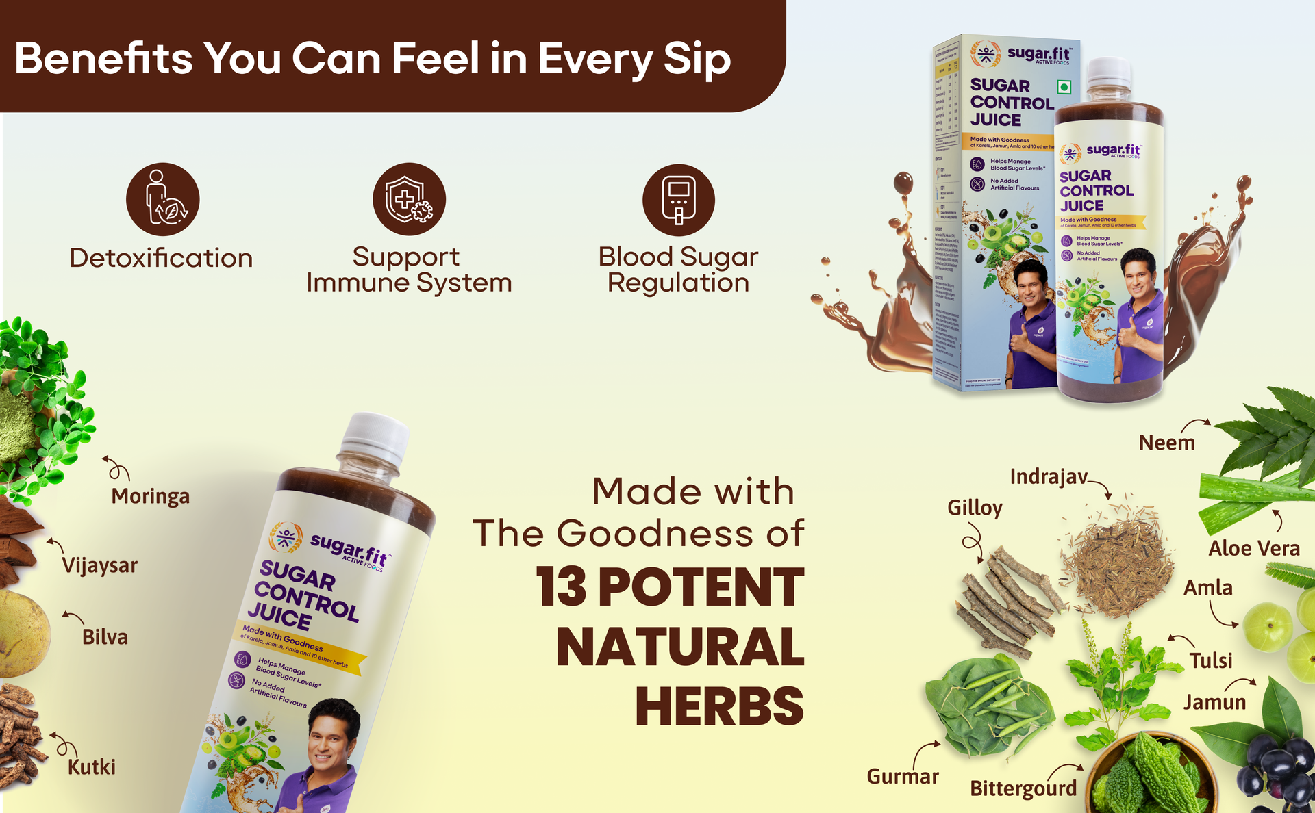 Sugar.fit | Active foods Sugar Control Juice 1 L | Diabetic Care | Neem Karela Jamun Juice, made with 13 natural herbs | Helps manage weight, cholesterol, blood sugar, no added sugar (Pack of 4)