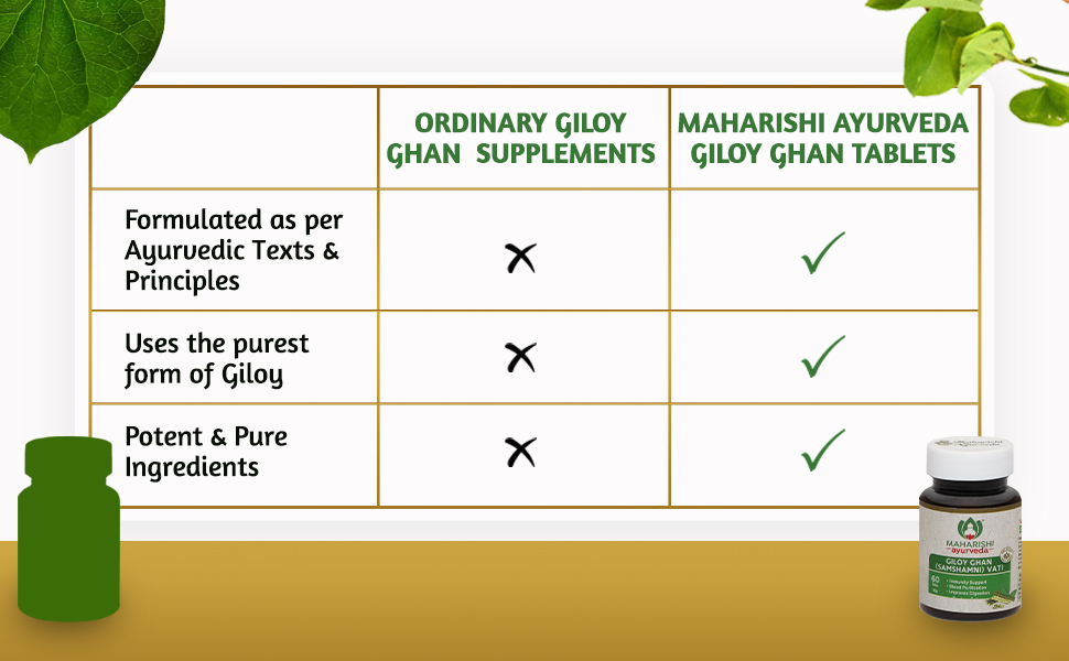 Maharishi Ayurveda Giloy Ghan Vati - Natural Immunity Boosting Tablets | Enhances Strength & Stamina | Fights Fatigue | Detoxifies the Body (Giloy Ghan, 60 Tablets (Pack of 2))